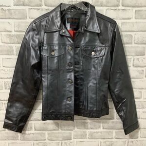 Ralph Lauren Women’s Vintage Leather Trucker Lined Black jacket XS